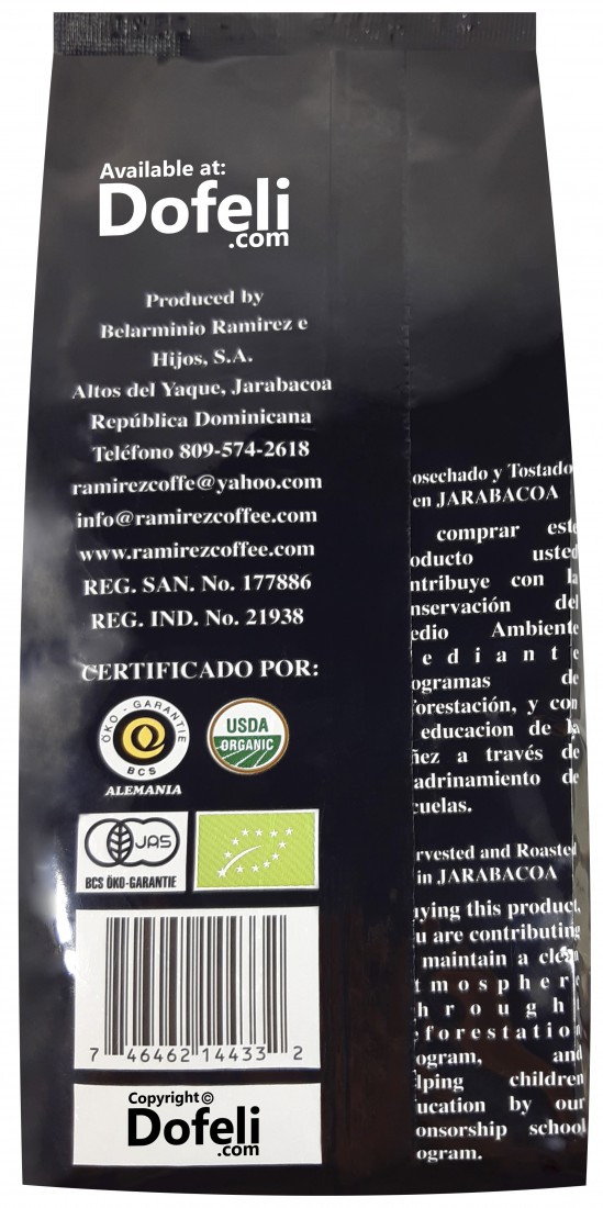 Organic Monte Alto ground Dominican coffee with sustainable farming and environmental care.
